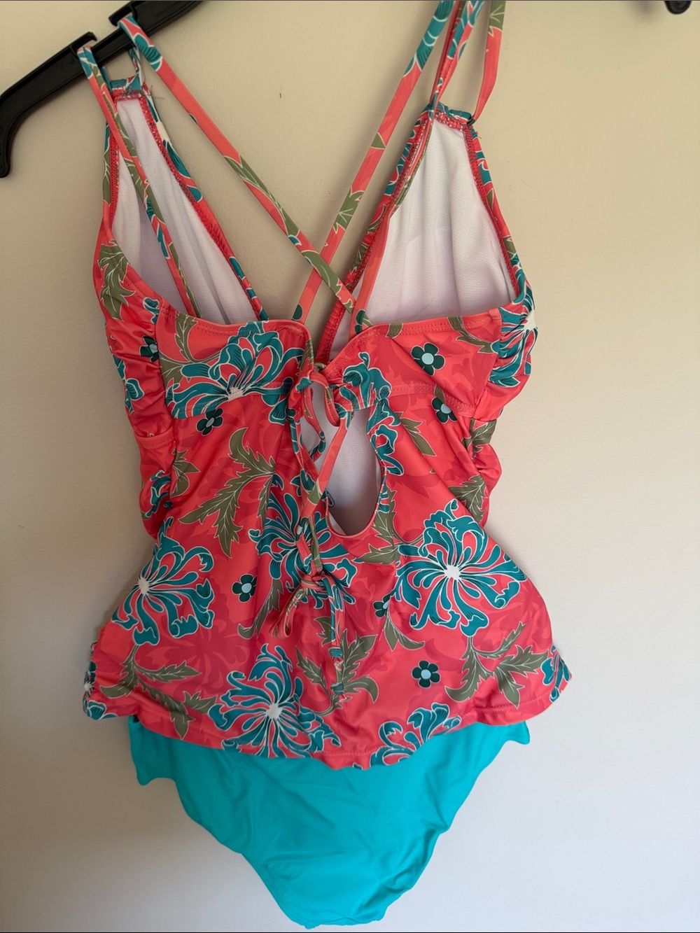 Floral Tankini Swimsuit in Coral and Teal - Picture 4 of 5